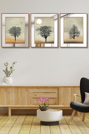 Kurumuş Ağaç Ayna Çerçeve Sim Işleme Camlı Altın Set Tablo 56989