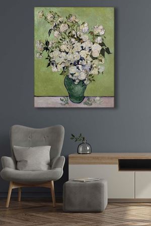 Vincent van Gogh - Vase of Roses - 106039 -  Dekoratif Duvar Kanvas Tablo