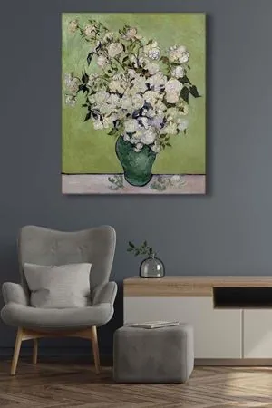 Vincent van Gogh - Vase of Roses - 106039 -  Dekoratif Duvar Kanvas Tablo