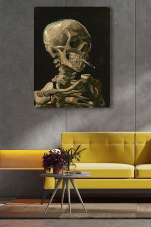 Vincent van Gogh - Head of a Skeleton with a Burning Cigarette - 106030 -  Dekoratif Duvar Kanvas Tablo