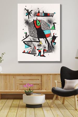 Joan Miro - Paysanne Aux Oiseaux  - 106266 -  Dekoratif Duvar Kanvas Tablo