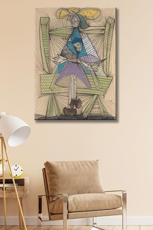 Pablo Picasso - Dora Maar in a Wicker Chair  - 106099 -  Dekoratif Duvar Kanvas Tablo