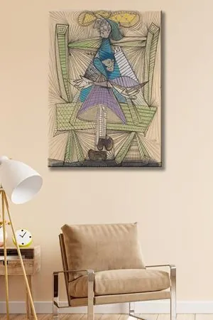 Pablo Picasso - Dora Maar in a Wicker Chair  - 106099 -  Dekoratif Duvar Kanvas Tablo