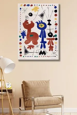 Joan Miro - Personnage et Oiseaux  - 106256 -  Dekoratif Duvar Kanvas Tablo