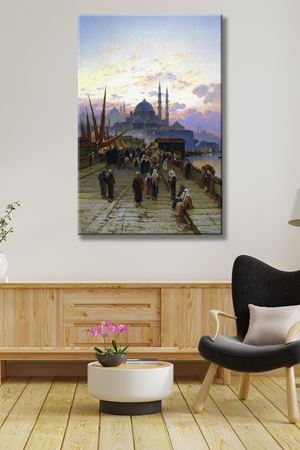 Hermann Corrodi  Galata Köprüsü Konstantinopolis  - 108205 -  Dekoratif Duvar Kanvas Tablo