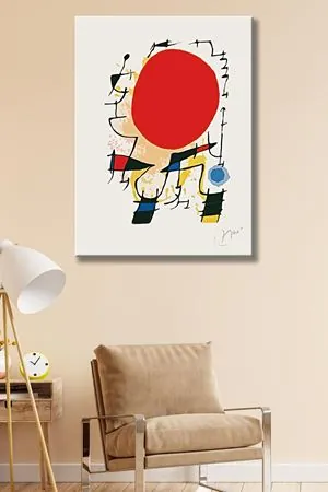 Joan Miro - The Red Sun  - 106257 -  Dekoratif Duvar Kanvas Tablo