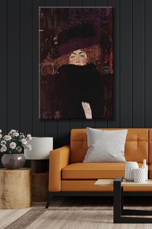 Gustav Klimt - Lady with Hat and Feather Boa - 106054 -  Dekoratif Duvar Kanvas Tablo