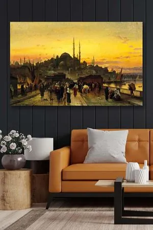 Hermann Corrodi Altın Boynuzlu Galata Köprüsü Konstantinopolis  - 108228 -  Dekoratif Duvar Kanvas Tablo