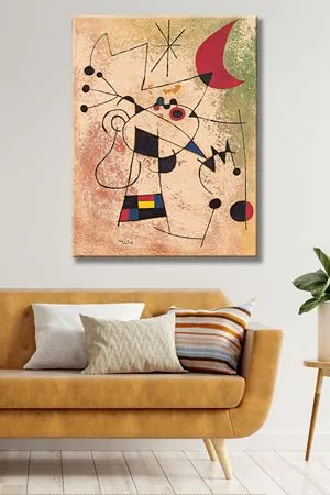 Joan Miro - Pajaro Relampago Cegado Fuego Luna  - 106246 -  Dekoratif Duvar Kanvas Tablo