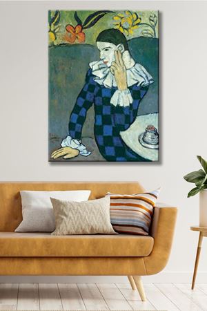 Pablo Picasso - Seated Harlequin  - 106105 -  Dekoratif Duvar Kanvas Tablo