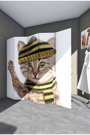 Doğal Ahşap Kedi 5 Kanat Paravan Seperatör Oda Bölme-224137