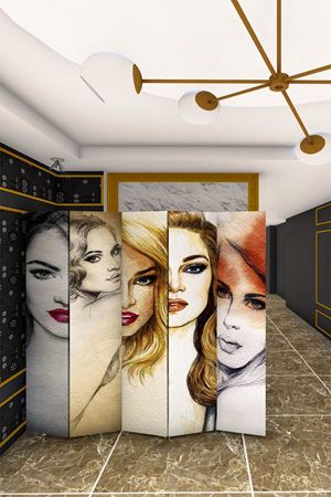 Doğal Ahşap Kadın Figür 5 Kanat Paravan Seperatör Oda Bölme