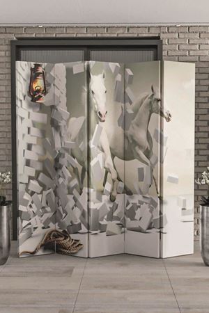 Doğal Ahşap 3 Boyut At 5 Kanat Paravan Seperatör Oda Bölme