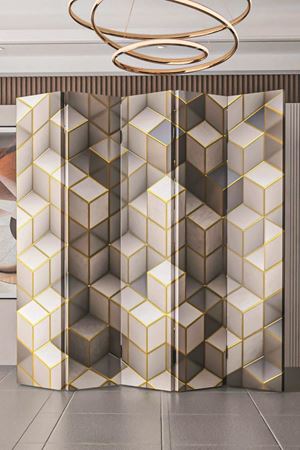 Doğal Ahşap 3 Boyutlu 5 Kanat Paravan Seperatör Oda Bölme