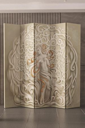 Doğal Ahşap Heykel Kadın 5 Kanat Paravan Seperatör Oda Bölme