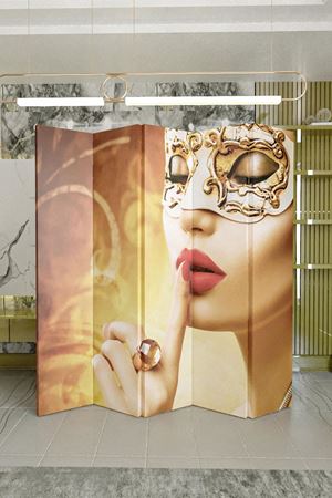 Doğal Ahşap Gold Kadın 5 Kanat Paravan Seperatör Oda Bölme