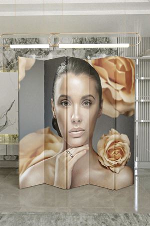 Doğal Ahşap Kadın Figür 5 Kanat Paravan Seperatör Oda Bölme