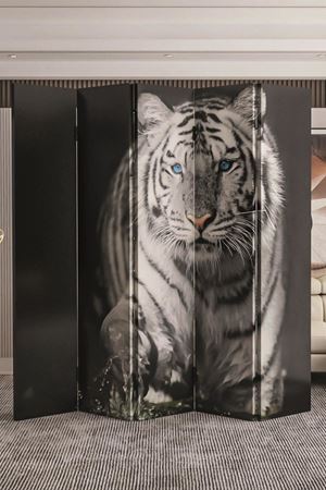 Doğal Ahşap Beyaz Kaplan 5 Kanat Paravan Seperatör Oda Bölme