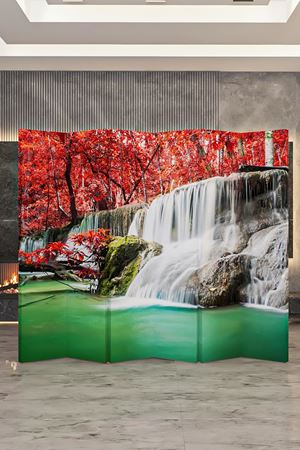 Doğal Ahşap Şelale Manzara 6 Kanat Paravan Seperatör Oda Bölme