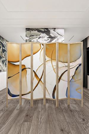 Doğal Ahşap Soyut Hardal 6 Kanat Paravan Seperatör Oda Bölme
