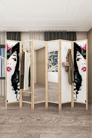 Doğal Ahşap Meşe Ayna Askılık 6 Kanat Paravan