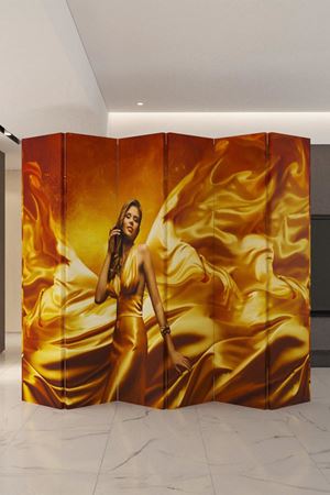 Doğal Ahşap Gold Kadın 6 Kanat Paravan Seperatör Oda Bölme