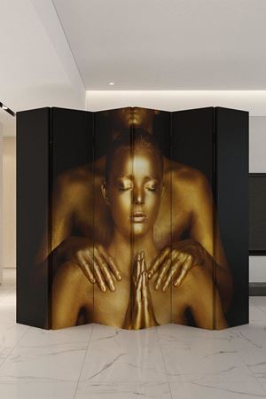 Doğal Ahşap Gold Kadın 6 Kanat Paravan Seperatör Oda Bölme