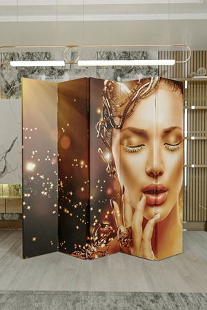 Doğal Ahşap Gold Kadın 5 Kanat Paravan Seperatör Oda Bölme