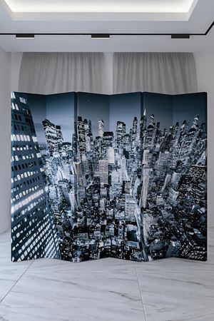 Doğal Ahşap New York Manzara 6 Kanat Paravan Seperatör Oda Bölme