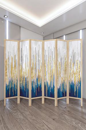 Doğal Ahşap Soyut Gold 6 Kanat Paravan Seperatör Oda Bölme
