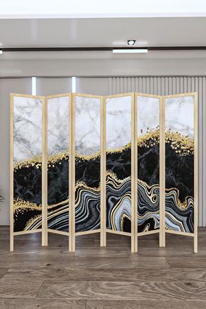 Doğal Ahşap Soyut Gold 6 Kanat Paravan Seperatör Oda Bölme
