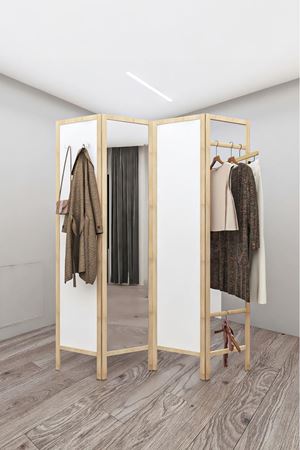 Doğal Ahşap Meşe Ayna Askılık 4 Kanat Paravan 000022