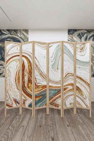 Doğal Ahşap Soyut 6 Kanat Paravan Seperatör Oda Bölme