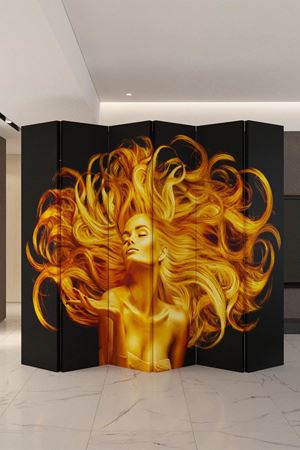 Doğal Ahşap Gold Kadın 6 Kanat Paravan Seperatör Oda Bölme