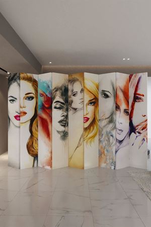 Doğal Ahşap Kadın Figürler 9 Kanat Paravan Seperatör Oda Bölme