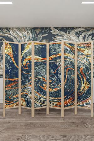 Doğal Ahşap Soyut 6 Kanat Paravan Seperatör Oda Bölme