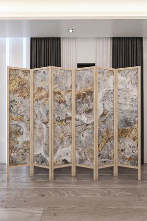 Doğal Ahşap Mermer Desen 6 Kanat Paravan Seperatör Oda Bölme