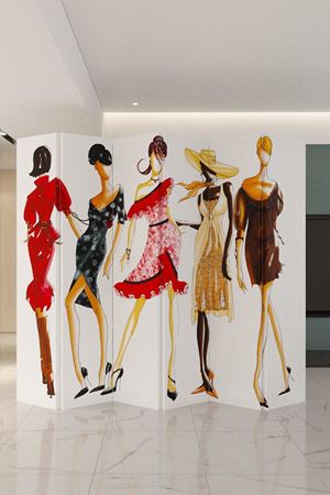 Doğal Ahşap Kadın Figürler 6 Kanat Paravan Seperatör Oda Bölme