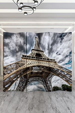 Doğal Ahşap Eyfel Kulesi Manzara 6 Kanat Paravan Seperatör Oda Bölme