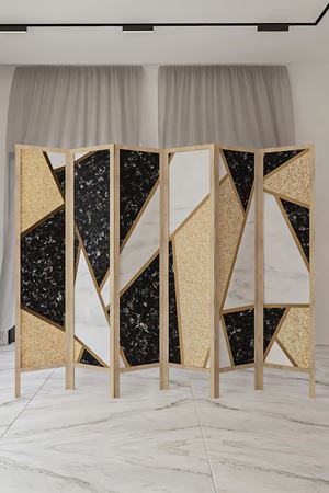 Doğal Ahşap Soyut 6 Kanat Paravan Seperatör Oda Bölme