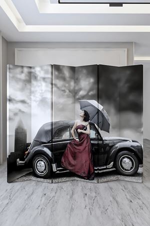 Doğal Ahşap Şemsiyeli Kadın 6 Kanat Paravan Seperatör Oda Bölme