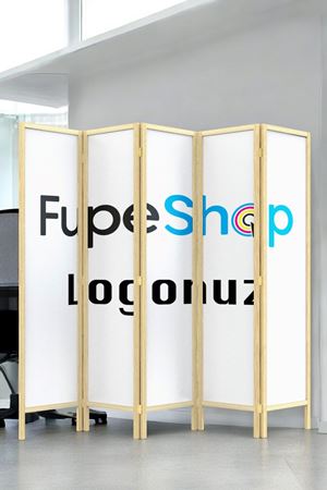 Kurumsal Logo Baskılı Doğal Ahşap Ayaklı Paravan Seperatör Oda Bölme
