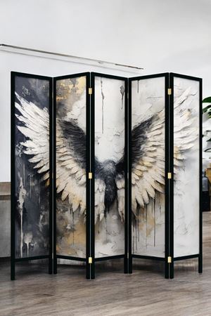 Doğal Ahşap Kanat Baskılı 5 Kanat Paravan Seperatör Oda Bölme