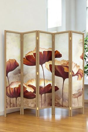 Doğal Ahşap Çiçek 5 Kanat Paravan Seperatör Oda Bölme