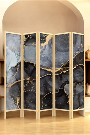 Doğal Ahşap Soyut 5 Kanat Paravan Seperatör Oda Bölme