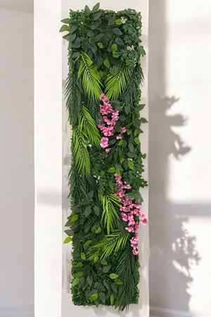 Pembe Çiçek Yapay Bitki Paneli | Çoklu Ölçülü Dikey Bahçe Duvar Dekoru
