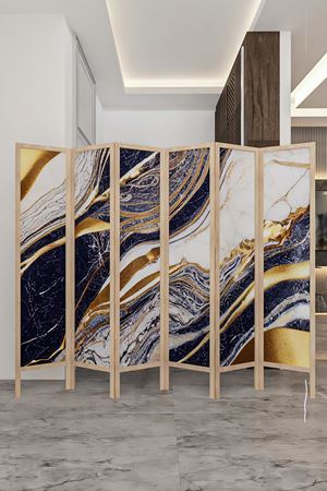 Doğal Ahşap Soyut Gold 6 Kanat Paravan Seperatör Oda Bölme