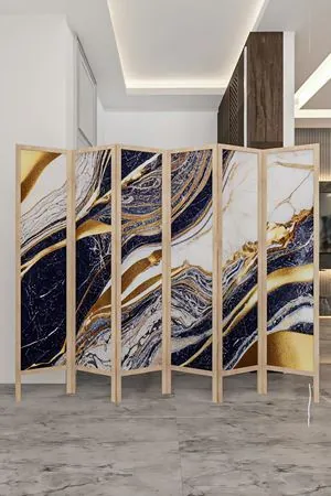 Doğal Ahşap Soyut Gold 6 Kanat Paravan Seperatör Oda Bölme