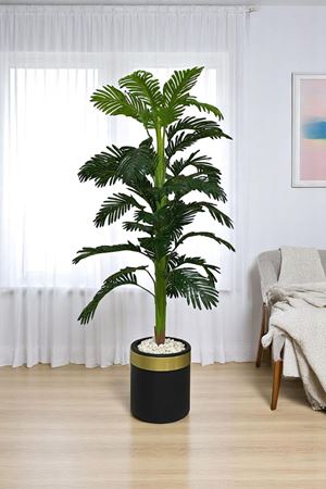 Yapay Areka Ağaç Gerçek Doku 180 Cm Metal Saksı Gold