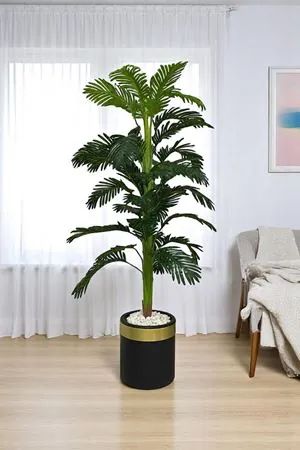 Yapay Areka Ağaç Gerçek Doku 180 Cm Metal Saksı Gold